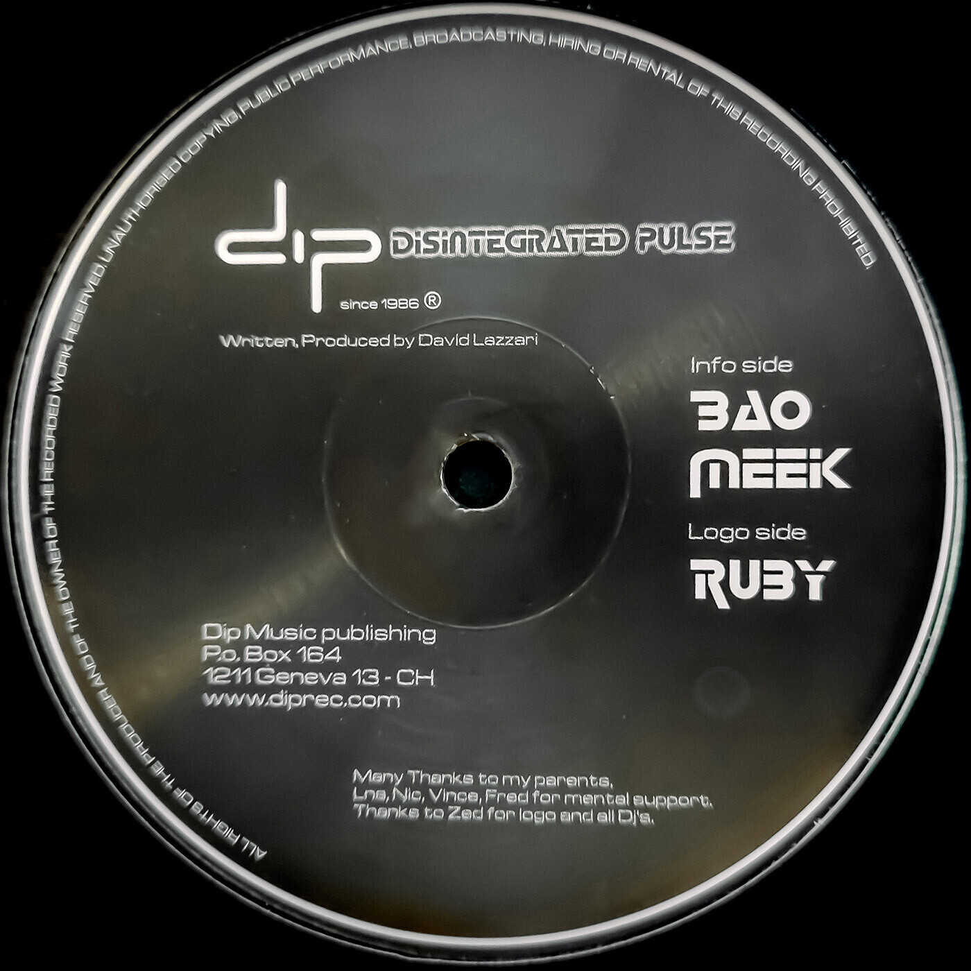 Cover of David Lazzari - Disintegrated Pulse I EP (DIP001) on DIP Recordings.